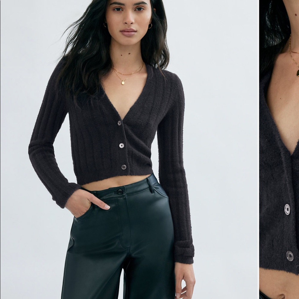 Wilfred free hush knit cropped cardigan black size medium